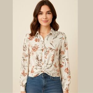 Anthropologie Drew Cream Floral Women’s Blouse Top Shirt long sleeve Size M